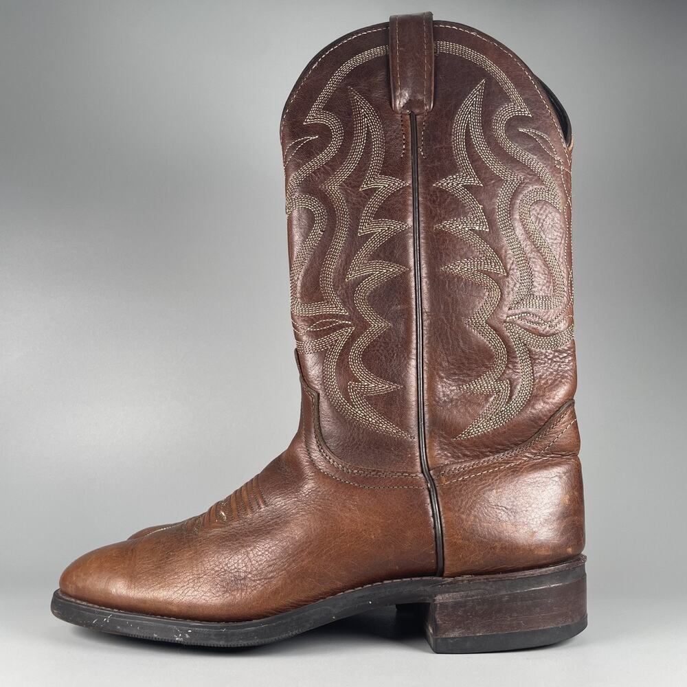 J. Chisholm Men's Size 7.5 D Brown Leather Pull On Western Cowboy Boots GUC